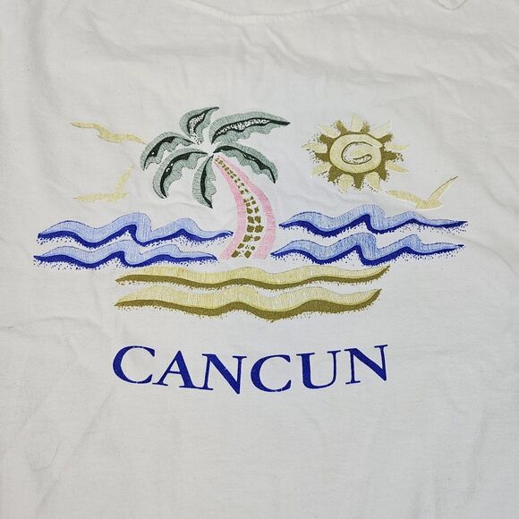 Vtg Cancun Mexico Shirt Tank Top Womens White Beach Palm Tree Swimsuit Cover Up - Picture 2 of 11